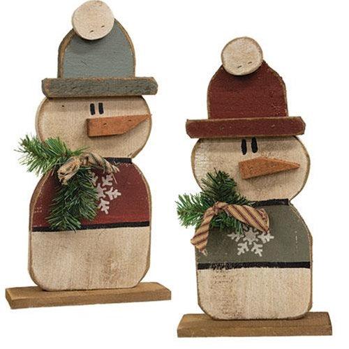 Rustic Wood Beanie Snowman on Base 17H 2 Asstd - The Fox Decor