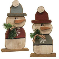 Rustic Wood Beanie Snowman on Base 17H 2 Asstd - The Fox Decor