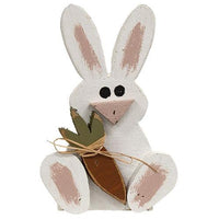 Rustic Wood Sitting Baby Bunny w Carrot 3 Asstd - The Fox Decor