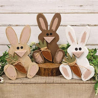 Rustic Wood Sitting Baby Bunny w Carrot 3 Asstd - The Fox Decor