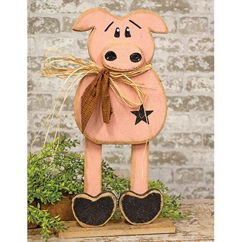 Rustic Wood Skinny Leg Pig on Base - The Fox Decor