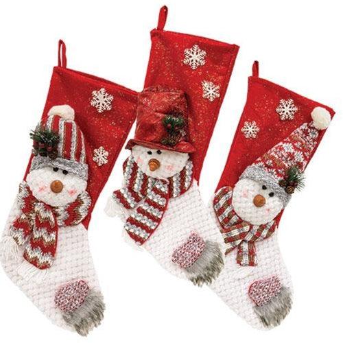 Plush Snowman Stocking 3 Asstd - The Fox Decor