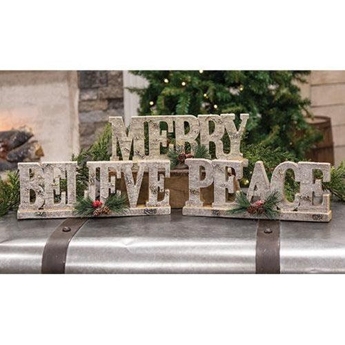 Glittered Birch Look Resin Holiday Sign 3 Asstd - The Fox Decor