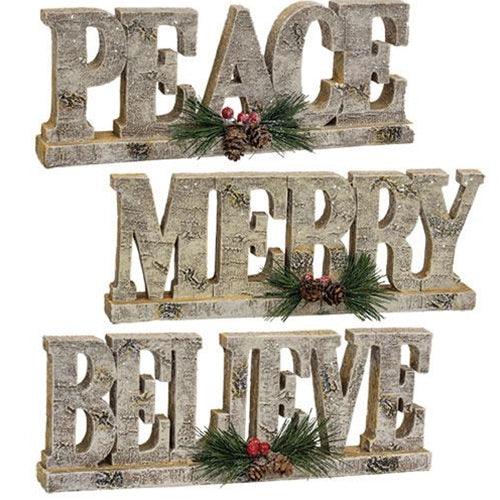 Glittered Birch Look Resin Holiday Sign 3 Asstd - The Fox Decor