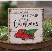 All Roads Lead Home Red Truck Square Block - The Fox Decor
