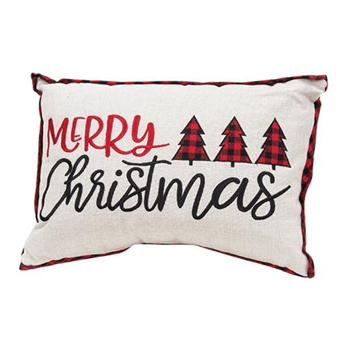 Embroidered Buffalo Check Trim Merry Christmas Pillow 2 Asstd