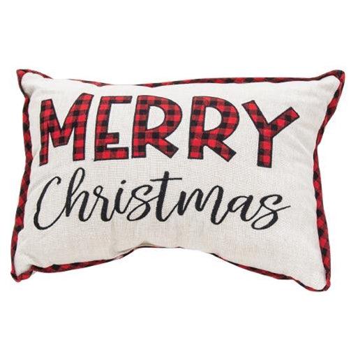 Embroidered Buffalo Check Trim Merry Christmas Pillow 2 Asstd - The Fox Decor