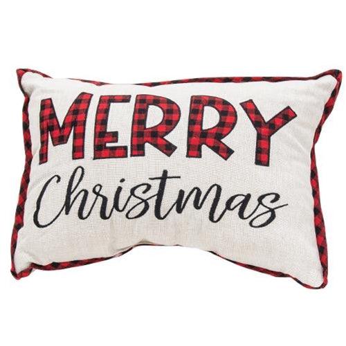 Embroidered Buffalo Check Trim Merry Christmas Pillow 2 Asstd