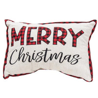 Thumbnail for Embroidered Buffalo Check Trim Merry Christmas Pillow 2 Asstd