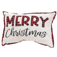 Embroidered Buffalo Check Trim Merry Christmas Pillow 2 Asstd - The Fox Decor