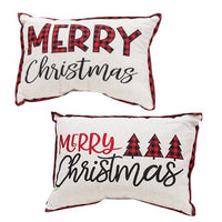 Thumbnail for Embroidered Buffalo Check Trim Merry Christmas Pillow 2 Asstd