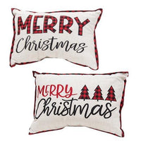 Thumbnail for Embroidered Buffalo Check Trim Merry Christmas Pillow 2 Asstd