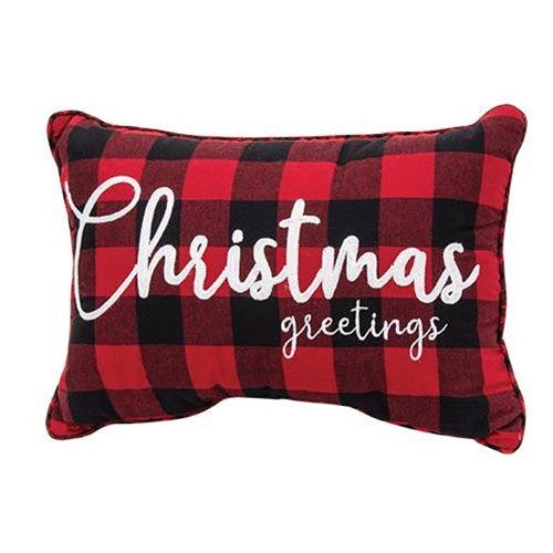 Buffalo Check Flannel Christmas Greetings Pillow 2 Asstd - The Fox Decor