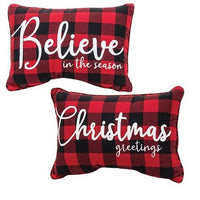 Buffalo Check Flannel Christmas Greetings Pillow 2 Asstd - The Fox Decor