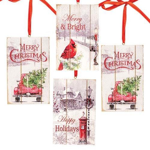 Wood Slat Holiday Ornament 4 Asstd - The Fox Decor