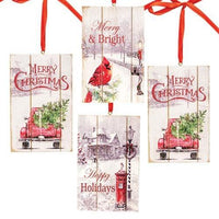 Wood Slat Holiday Ornament 4 Asstd - The Fox Decor