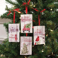 Wood Slat Holiday Ornament 4 Asstd - The Fox Decor