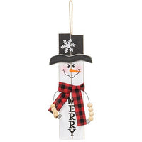 Thumbnail for Wooden Beaded Arm Winter Sentiment Hanging Snowman 4 Asstd