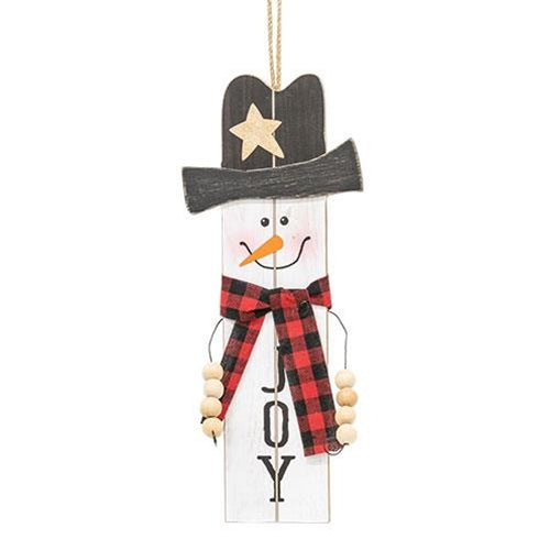 Wooden Beaded Arm Winter Sentiment Hanging Snowman 4 Asstd