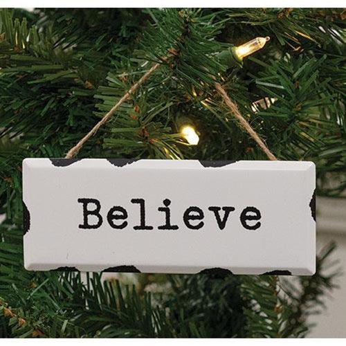 Believe Distressed Metal Sign Ornament - The Fox Decor