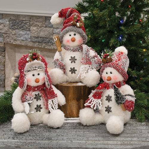 Plush Sitting Snowman 11H 3 Asstd