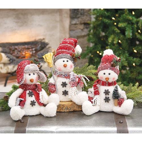 Plush Sitting Snowman 11H 3 Asstd