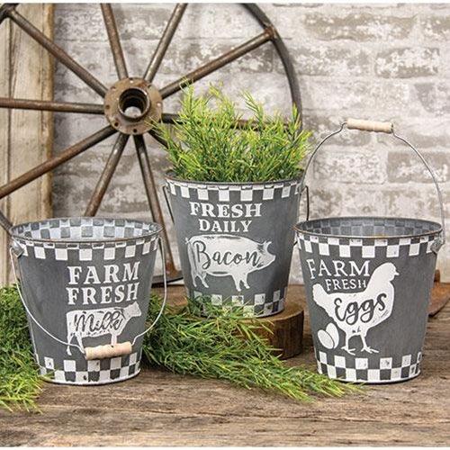Distressed Galvanized Farm Bucket 3 Asstd - The Fox Decor