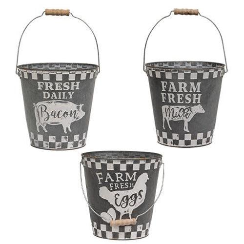 Distressed Galvanized Farm Bucket 3 Asstd - The Fox Decor