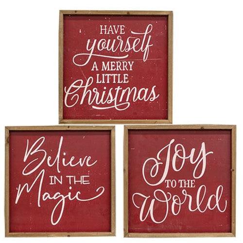 Red & White Engraved Christmas Words Square Frame 3 Asstd - The Fox Decor