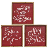 Red & White Engraved Christmas Words Square Frame 3 Asstd - The Fox Decor