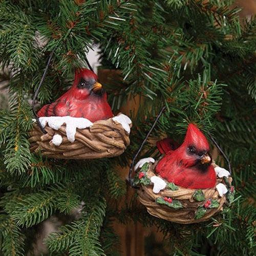Resin Cardinal In Nest 2 Asstd - The Fox Decor
