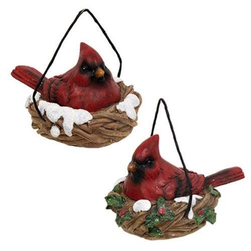 Resin Cardinal In Nest 2 Asstd - The Fox Decor
