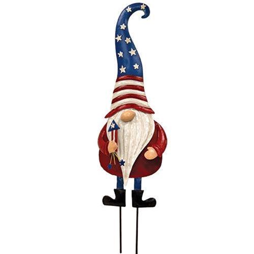 Metal Americana Gnome Garden Stake 3 Asstd