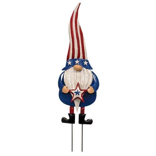 Metal Americana Gnome Garden Stake 3 Asstd