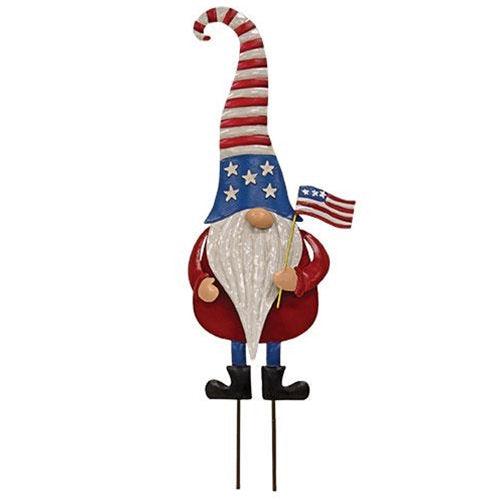 Metal Americana Gnome Garden Stake 3 Asstd