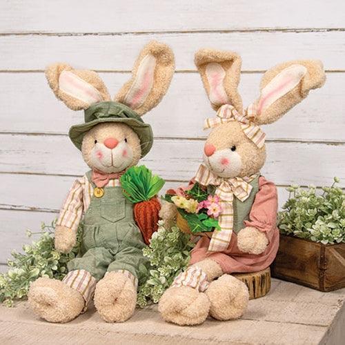 Stuffed Garden Gathering Boy or Girl Bunny Sitter 2 Asstd - The Fox Decor