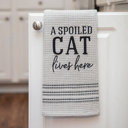 A Spoiled Cat Lives Here Dish Towel