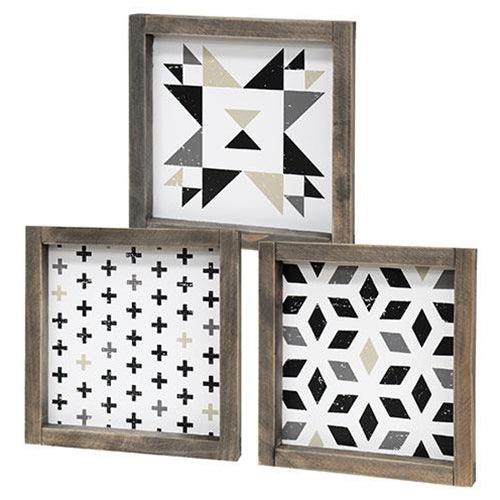 Black and White Geometric Box Sign 3 asstd - The Fox Decor