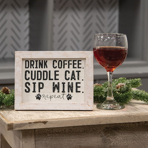 Coffee Cat and Wine Framed Sign
