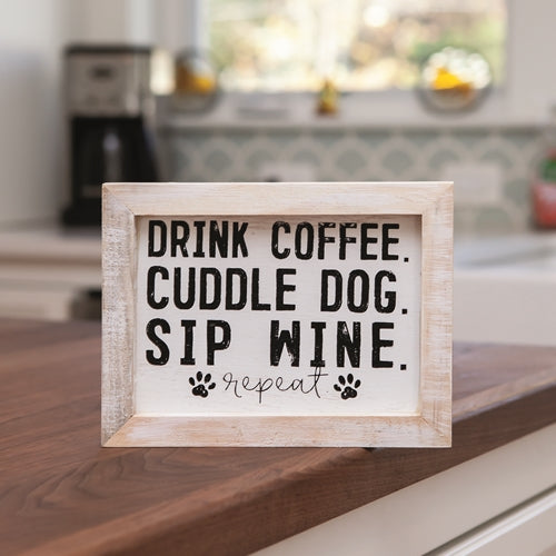 Coffee Dog and Wine Framed Sign