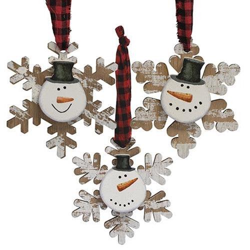 Happy Snowman Snowflake Ornament 3 Asstd