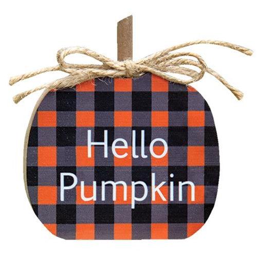 Orange Buffalo Check Pumpkin Block 2 Asstd - The Fox Decor