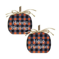 Orange Buffalo Check Pumpkin Block 2 Asstd - The Fox Decor