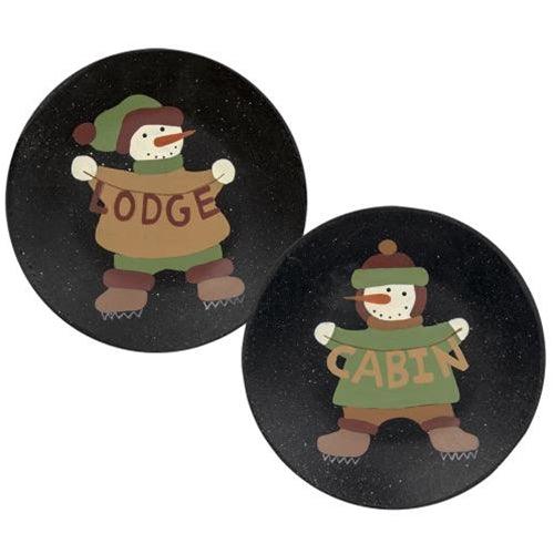 Lodge and Cabin Snowman Plate 2 Asstd