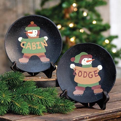 Lodge and Cabin Snowman Plate 2 Asstd