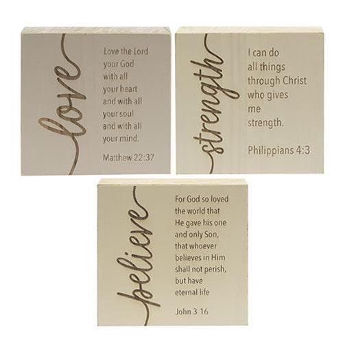Engraved Scripture Block 3 Asstd - The Fox Decor