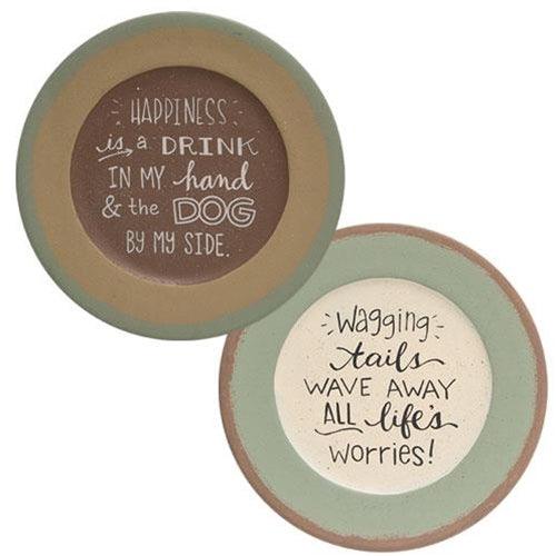 Happiness is a Dog and a Drink Plate 2 Asstd - The Fox Decor