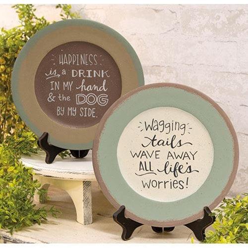 Happiness is a Dog and a Drink Plate 2 Asstd - The Fox Decor