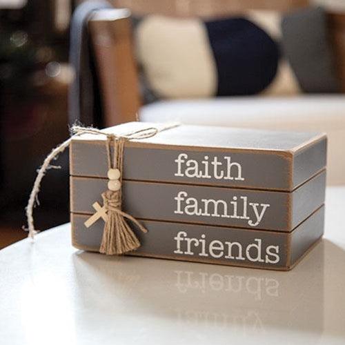 Faith Family Friends Wooden Book Stack - The Fox Decor