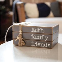 Faith Family Friends Wooden Book Stack - The Fox Decor